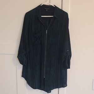 Black and Teal Zip-Up Blouse